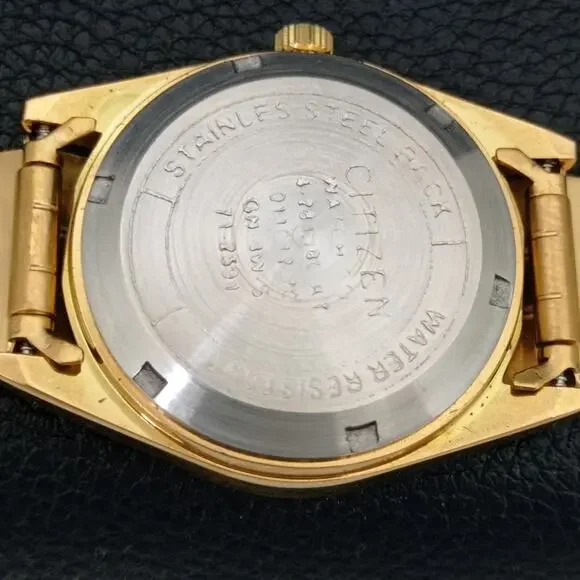 Vintage 1990 Citizen Automatic Mens Gold Watch W/daydate & Green accents - Picture 8 of 10